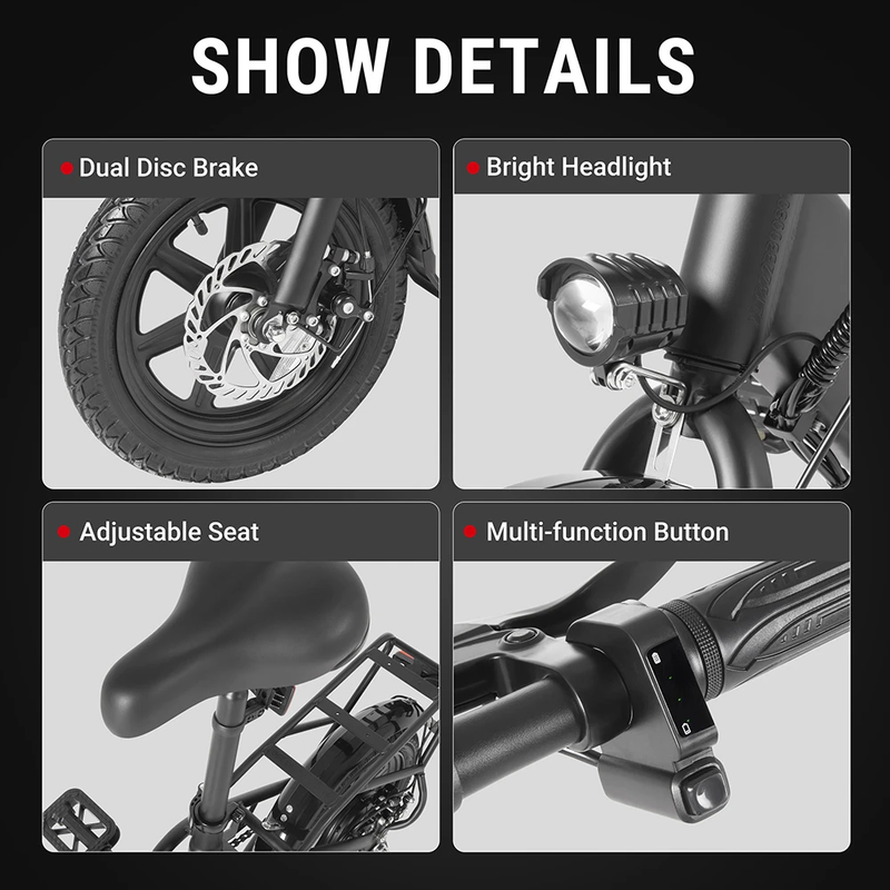 DYU C3 elcykel för vuxna 14" hopfällbar E-cykel för pendlarstad med 350W motor och 36V 7,5Ah batteri_voghion.com