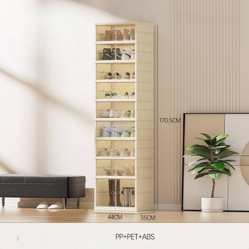 Family Organizer 2 Tier Magnetic Clear Foldable Storage Box With Dustproof Cover No Assembly Stackable Design For Closet Entryway_voghion.com