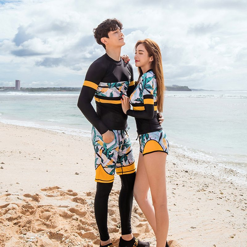 Traje de baño de dos piezas para hombre y pareja de alta gama, ideal para surf y buceo en la playa, de secado rápido para mujer._voghion.com