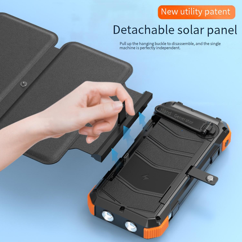 Power Bank Güneş Enerjili Mobil Güç Kablosuz Şarj Sökme Katlanabilir Açık Hava Power Bank Büyük Kapasiteli 20.000 MAh_voghion.com