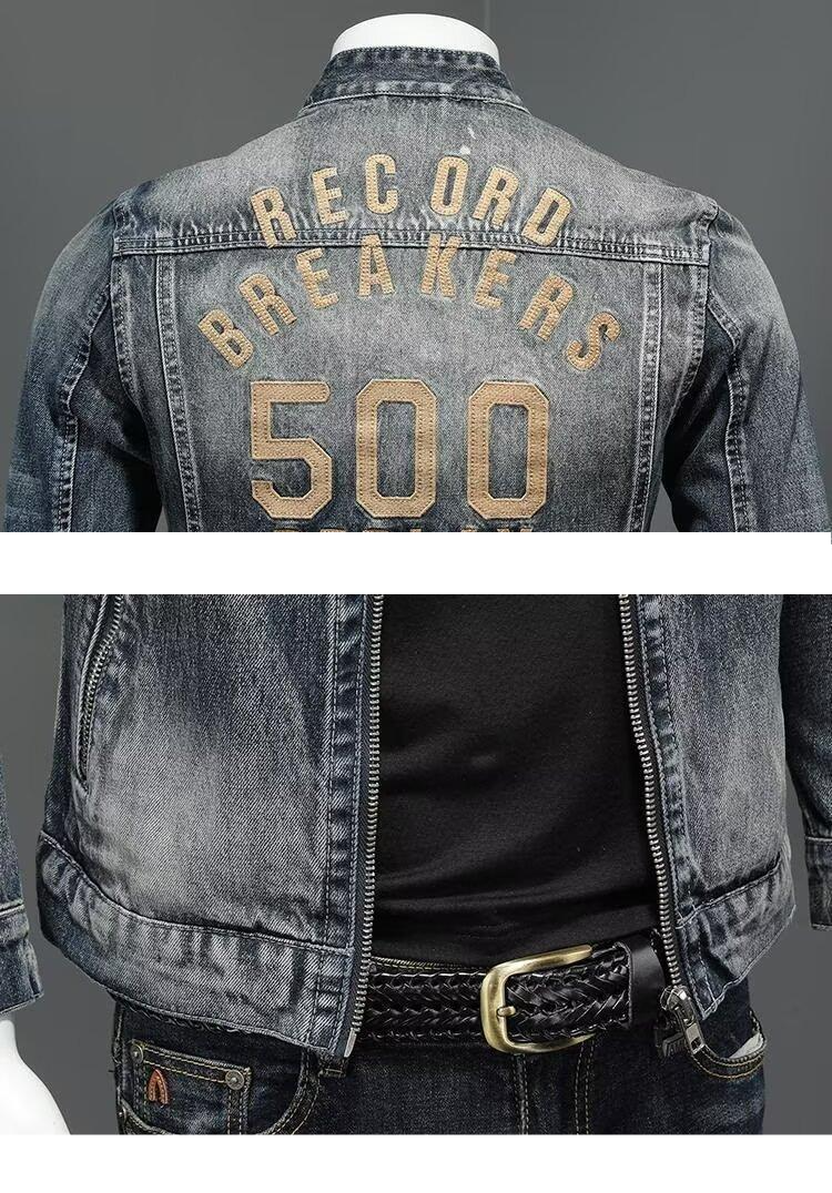 Men's Clothing Men's Denim Jacket Casual Retro Large Size Stand Collar Zipper Jacket Cycling Motorcycle Wear Trendy_voghion.com