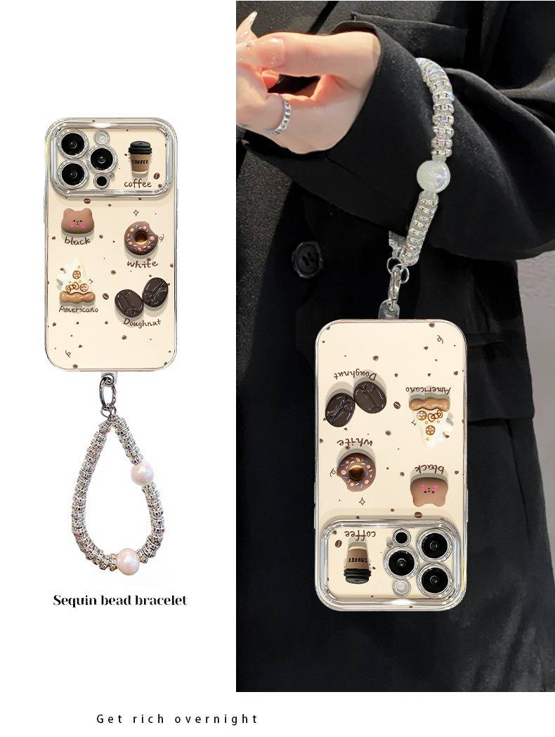 Coque Welmax en forme d'ourson café pour Huawei P70/P70 Pro/Mate 70 Pro, résistante aux chocs, avec dragonne et support en perles, fenêtre antireflet 6D_voghion.com