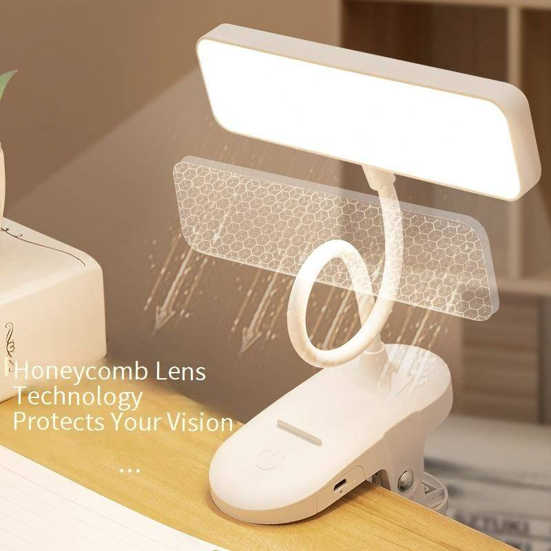 Luminária de mesa LED ajustável com clipe, 3 níveis de brilho e proteção para os olhos, luz de leitura portátil para estudo, quarto, escritório_voghion.com