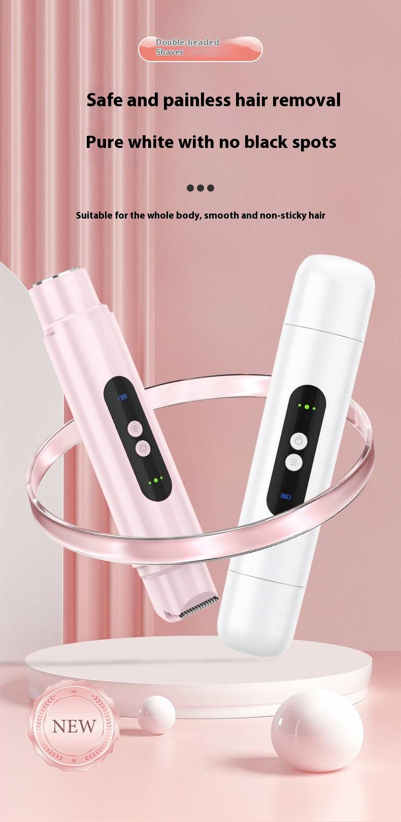 Professional Women's Electric Hair Trimmer For Bikini & Body, Portable USB Rechargeable Shaver With Dual Blades, Pink_voghion.com