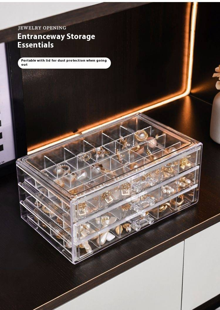 3-Tier Luxury Jewelry Organizer With 72 Compartments - Clear/Translucent PS Storage Box (Dustproof, Moisture-Resistant, Stackable)_voghion.com