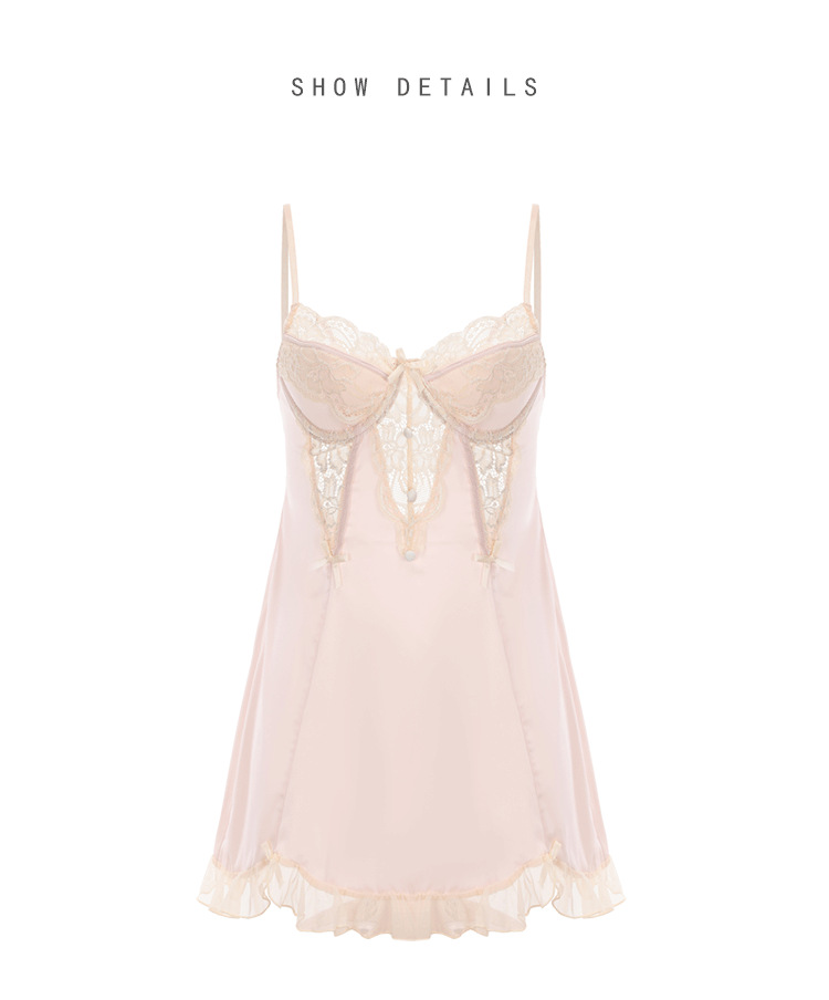 Unterwäsche & Nachtwäsche Elegantes Nachtwäsche-Set aus Satin mit V-Ausschnitt, Spitzenbesatz, Bügeln und Bademantel – weich und atmungsaktiv für Damen (Apfelgrün, Rosa)_voghion.com