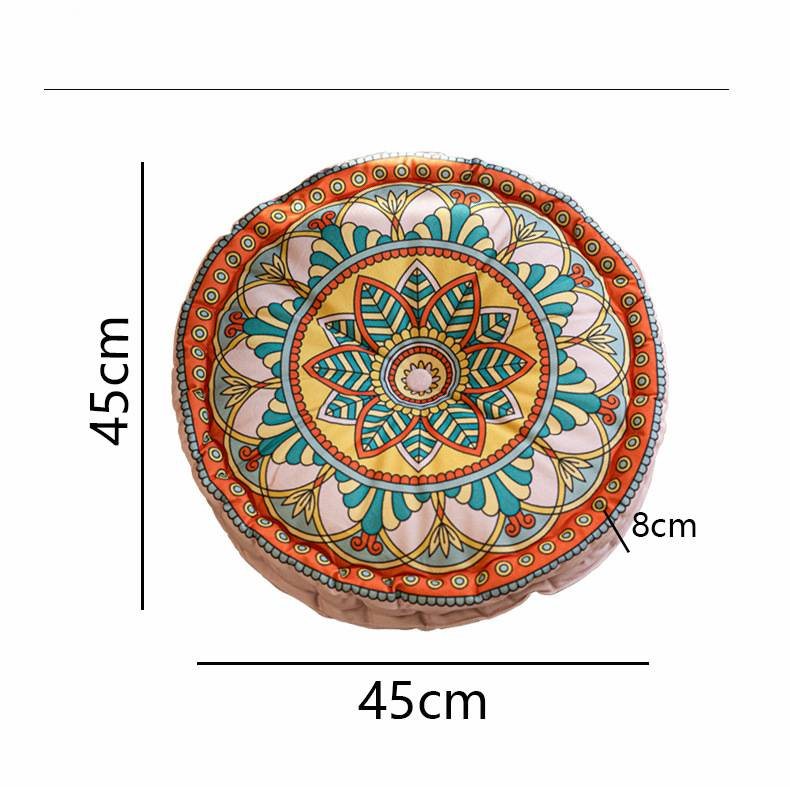 Cuscino da pavimento bohémien con motivi geometrici e floreali – Cuscino rotondo spesso 8 cm imbottito in cotone PP per soggiorno, camera da letto e studio_voghion.com