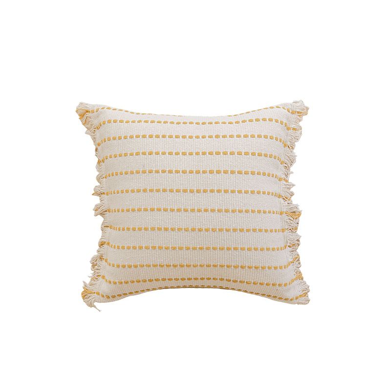 Fodera per cuscino con nappa bohémien - Cuscino decorativo a righe in cotone per divano, letto, auto (30x50 cm/45x45 cm, senza imbottitura)_voghion.com