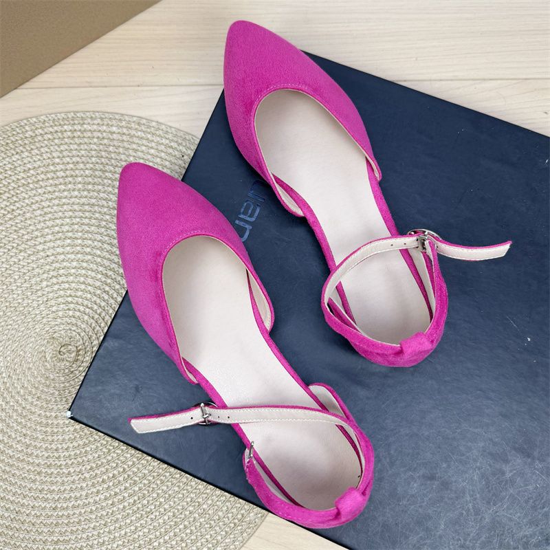 Women's Pointed - Toe Ankle Strap Flats - Elegant Low - Heel Dress Shoes Solid Color Suede-like Leather_voghion.com