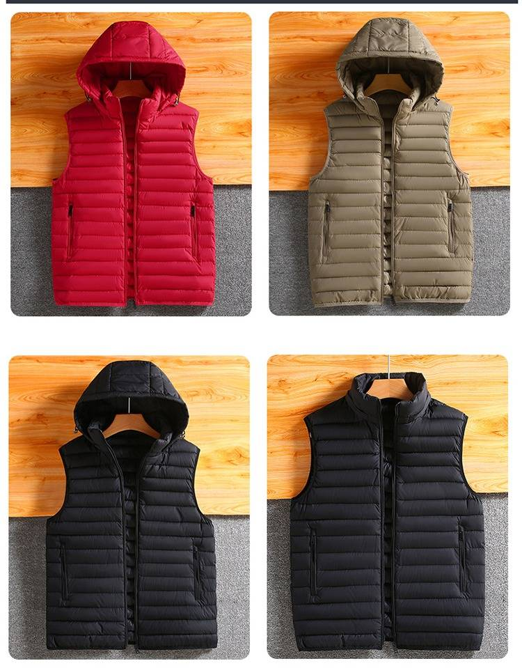 Leichte Herrenweste mit abnehmbarer Kapuze – Slim Fit Pufferjacke aus Polyester für lässige Winterkleidung (Schwarz/Rot/Khaki, L-7XL)_voghion.com