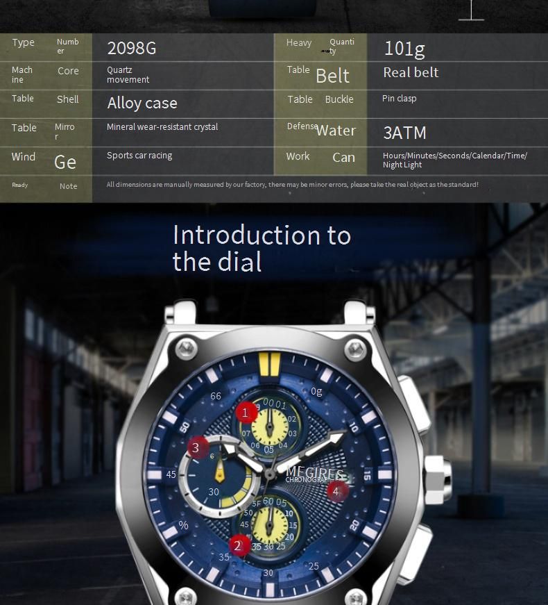 Orologio sportivo da uomo MEGIR in vera pelle con cronografo, resistente all'acqua, luminoso, multifunzione, design elegante_voghion.com