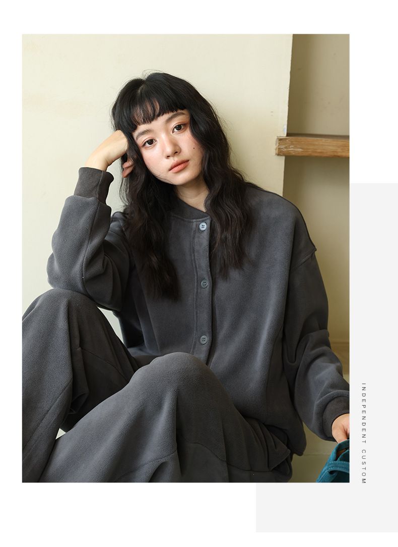 Autumn Winter Solid Color Fleece Button Cardigan Women Korean Style Warm Long Sleeve Top Versatile Slim Fit Casual_voghion.com