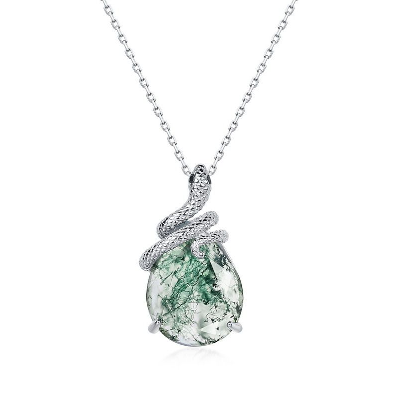 specialiseren in natuurlijke watergras agaat kettingset S925 zilver groene mos steen sleutelbeen ketting maatwerk_voghion.com