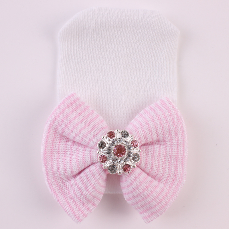 Babykleidung Babymütze Großer Schmetterling glänzender Diamant Herbst Winter Frühling Neugeborenes Baby Strickmütze Reifenmütze gestreifte Mütze_voghion.com