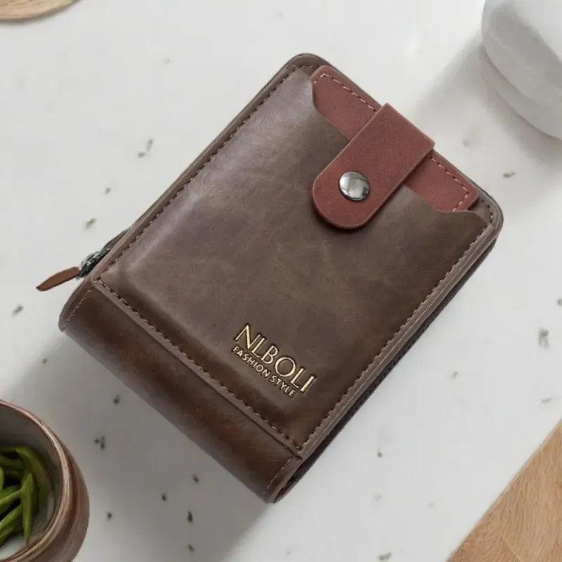 Kartenetui, große Kapazität, einfarbige Tasche mit Reißverschluss, mehrere Kartenfächer, Business-Clutch im koreanischen Stil, PU-Leder, Herren_voghion.com