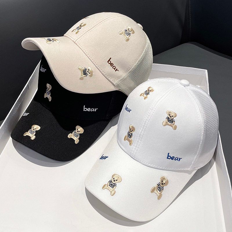 Mit Cartoon-Stickereien versehener Teddybär-Entenschnabel für Kinderausflüge im Frühjahr und Herbst, Sonnenschutz, atmungsaktives Netz mit gebogener Krempe_voghion.com