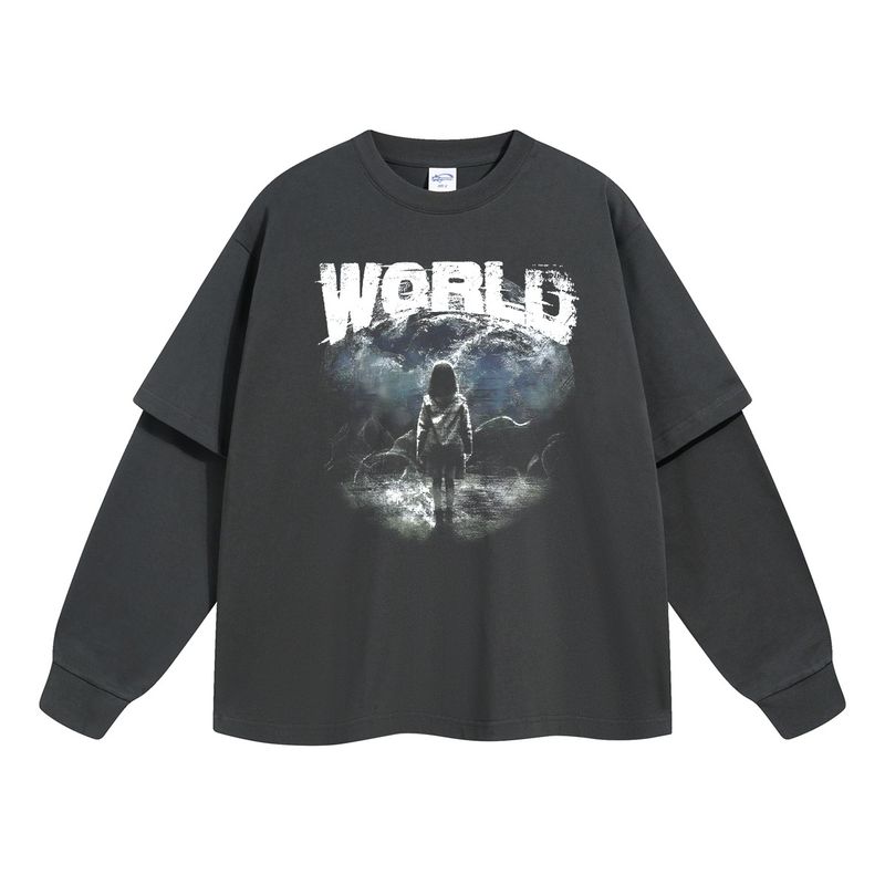 Camiseta de manga larga con estampado de dos piezas para hombre, estilo informal, holgada y sin tacto._voghion.com