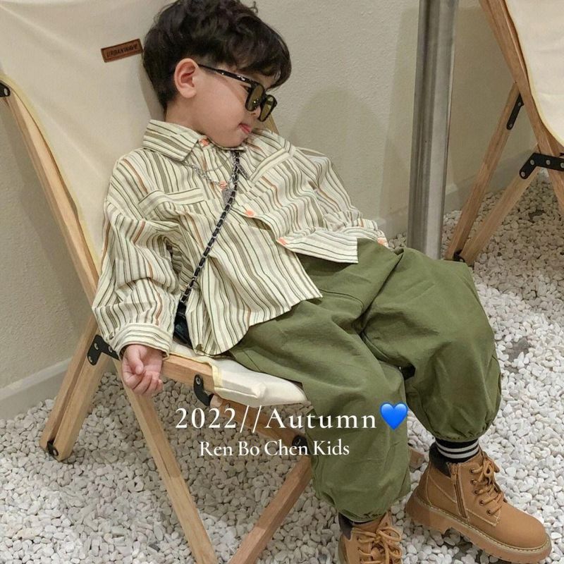 Conjunto de primavera y otoño para niño, nuevo, elegante y moderno, camisa a rayas, top, pantalones de trabajo, conjunto de dos piezas para bebé, ropa para niño_voghion.com