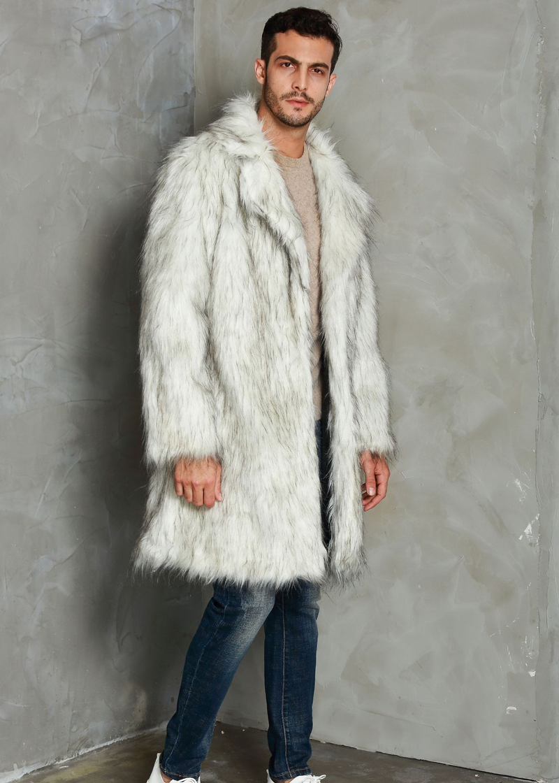 Men's suit collar imitation fur long coat coat_voghion.com