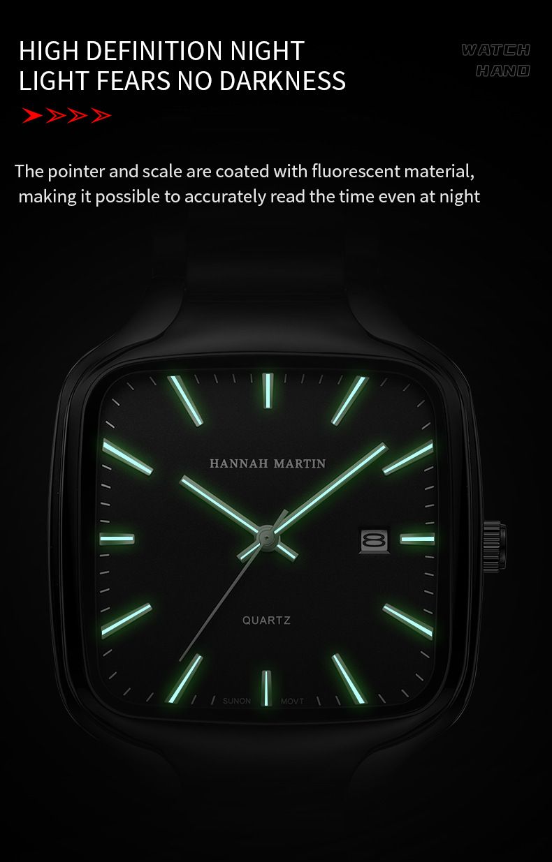 Hannah Martin New Men's Watch Square Waterproof Luminous Calendar Quartz Watch Fashionable And Casual_voghion.com