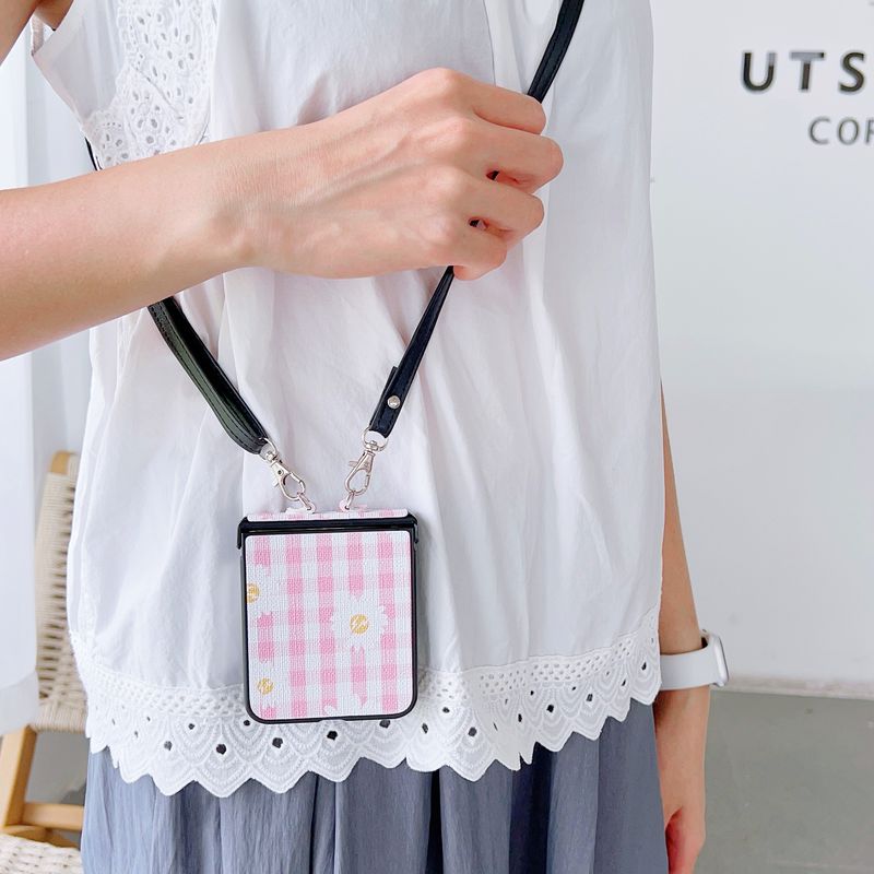 Samsung Galaxy Z Flip 3 4 5 6 5G Cute Daisy Flower Crossbody ādas garās siksniņas tālruņa korpusa vāciņš_voghion.com