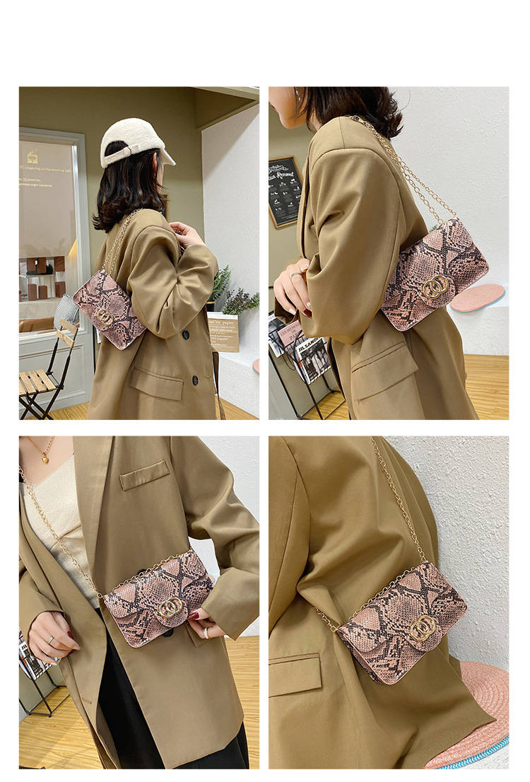Borsa quadrata piccola con motivo serpente 2024 Nuova mini borsa per telefono europea e americana con tracolla a catena Borsa a tracolla_voghion.com