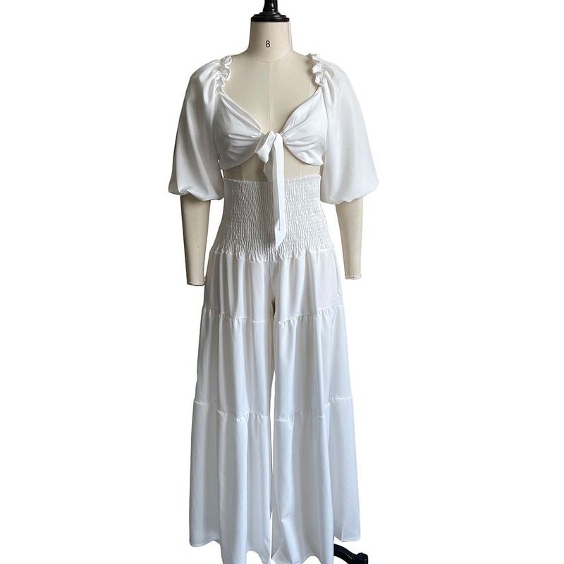 D220 Amazon 2022 Summer Chest Wrap Strap Top Wide Leg Pants Large Size European and American Two-piece Casual Cross-border Suit_voghion.com