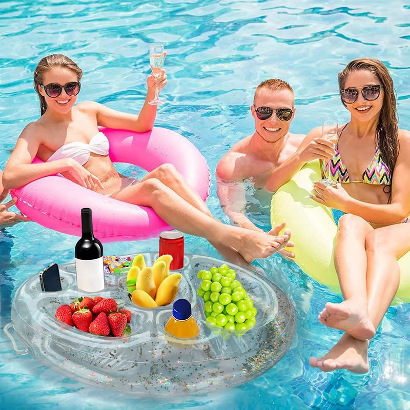 Inflatable Floating Thickened PVC Cooler & Drink Holder (Multi-Functional Design Fits 6 Cups + Ice Compartment Includes Repair Kit & Anchor Rope)_voghion.com
