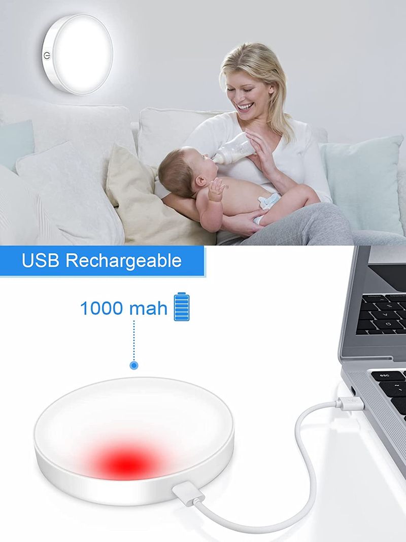 Luz noturna de toque com luz branca regulável, bateria de 1000 mAh recarregável para estudo, quarto, armário, guarda-roupa, luz LED_voghion.com