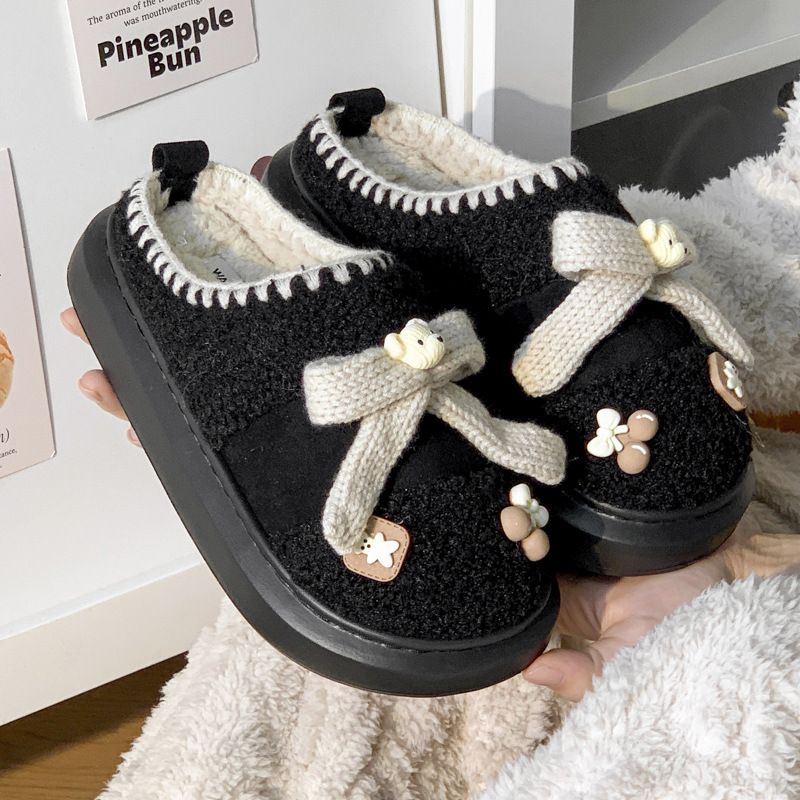Mercury Cute Little Bear 2024 Neue Winterpantoffeln für Damen, pelzige Innenpantoffeln, dick und warm, All-Inclusive-Baumwollschuhe für_voghion.com