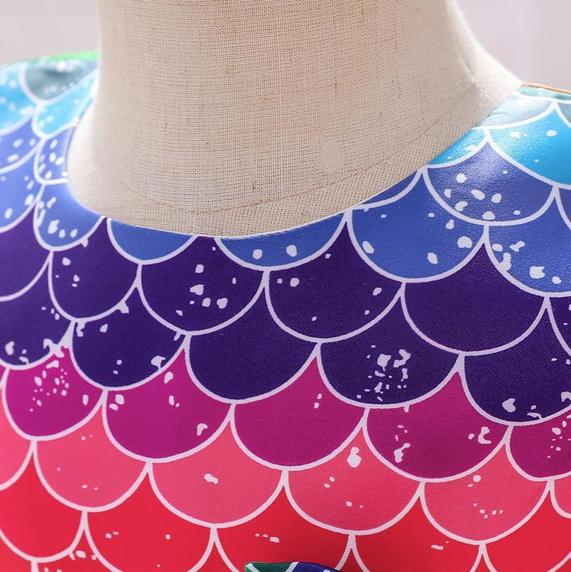 Vestito da sirena iridescente per bambine di Halloween - Abito da spettacolo in raso con maniche a palloncino per feste in maschera (70-120 cm)_voghion.com