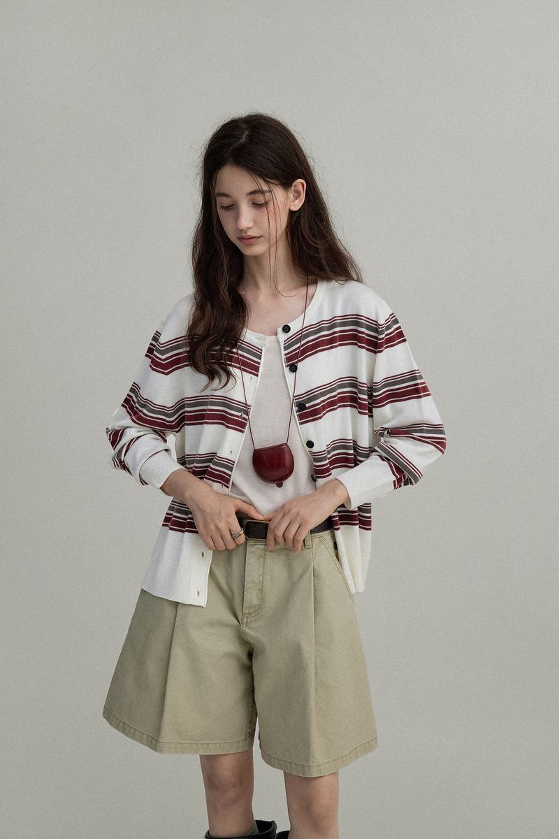 Farbig gestreifte Strickjacke aus weicher Kaschmirmischung für Damen_voghion.com