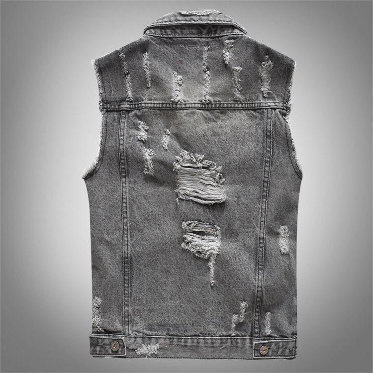 Men's Clothes Men's Spring Summer Fall Denim Waistcoat Gray Large Size Motorcycle Leisure Vest_voghion.com
