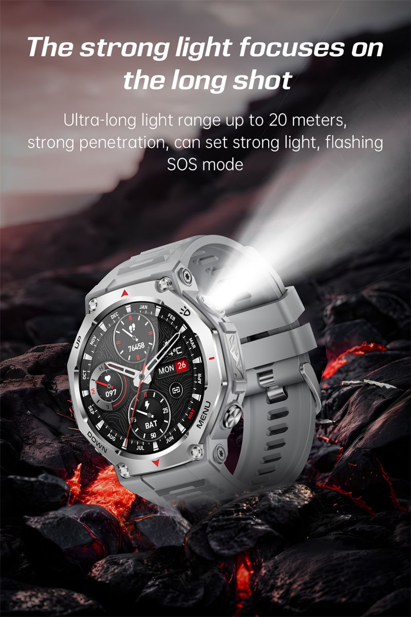 Orologio intelligente robusto per sport all'aria aperta KT85, display HD AMOLED da 1,43", batteria a lunga durata da 525 mAh, monitoraggio del fitness, calorie e distanza._voghion.com