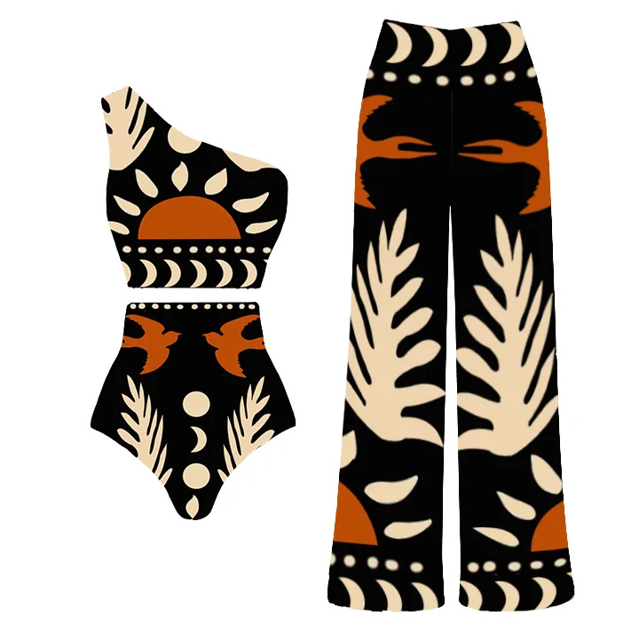 Costume da bagno intero da donna con spalline sottili e vita alta, stampato e monospalla_voghion.com