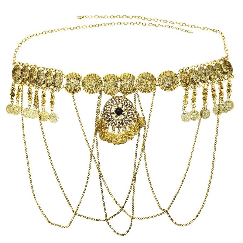 Nueva cadena de cintura con borlas de monedas de moda con estilo exótico para danza del vientre, playa, ocio, cadena corporal, cinturón Hanfu volador_voghion.com