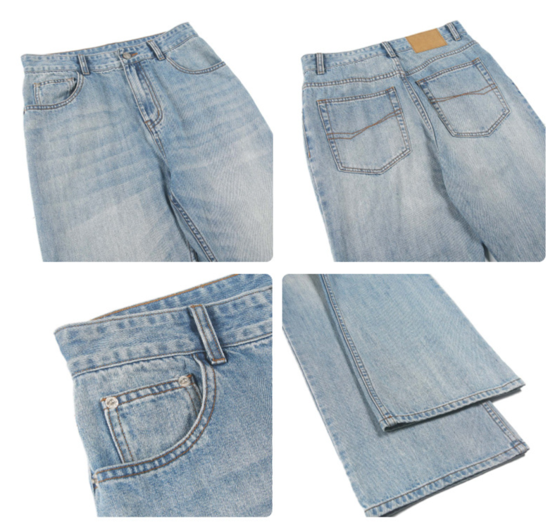 Vêtements pour hommes jeans baggy rétro bleu clair machette en bambou jeans évasés neutres pour hommes et femmes_voghion.com
