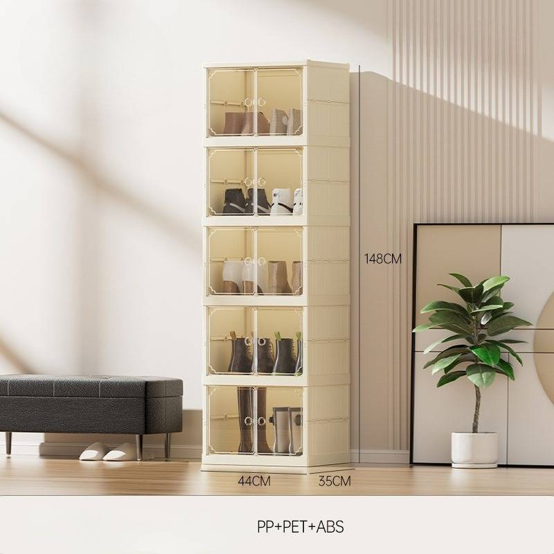 Family Organizer 2 Tier Magnetic Clear Foldable Storage Box With Dustproof Cover No Assembly Stackable Design For Closet Entryway_voghion.com