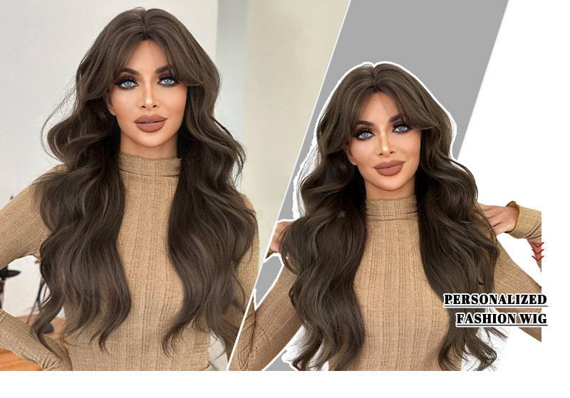 Parūka sieviešu tējas brūna viļņaina cirtaina pūkaina augstas kvalitātes supergarā parūka_voghion.com