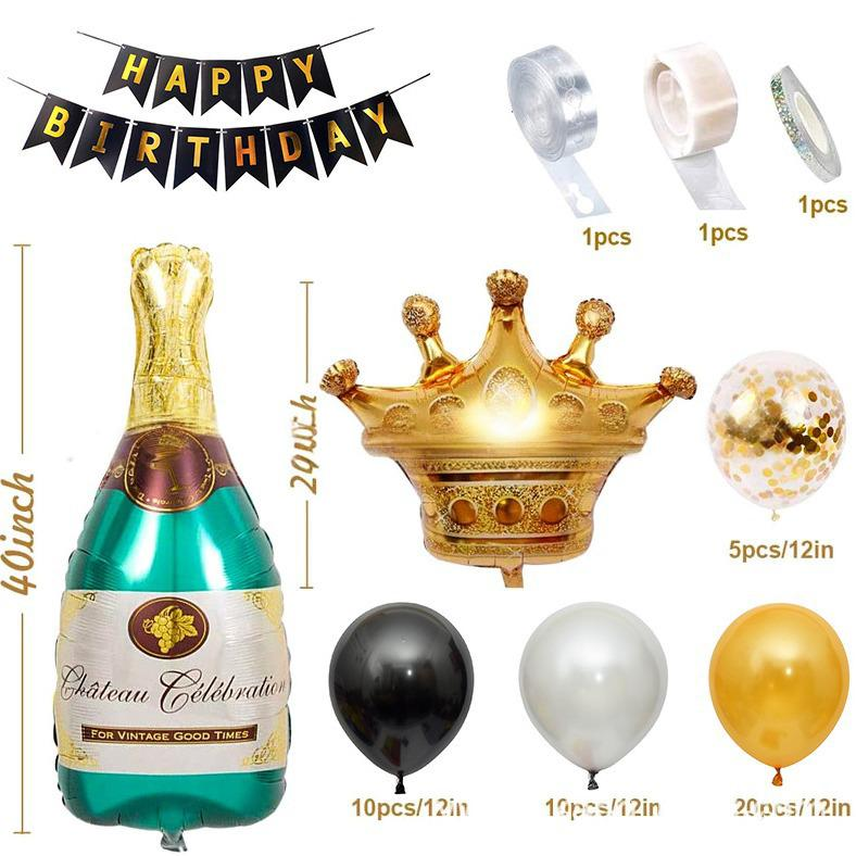 Kit de faixa de cauda de sereia em ouro preto com 50 balões brilhantes com borlas, guirlandas, bolas de favo de mel para festas de aniversário, chás de bebê, decoração de noiva_voghion.com