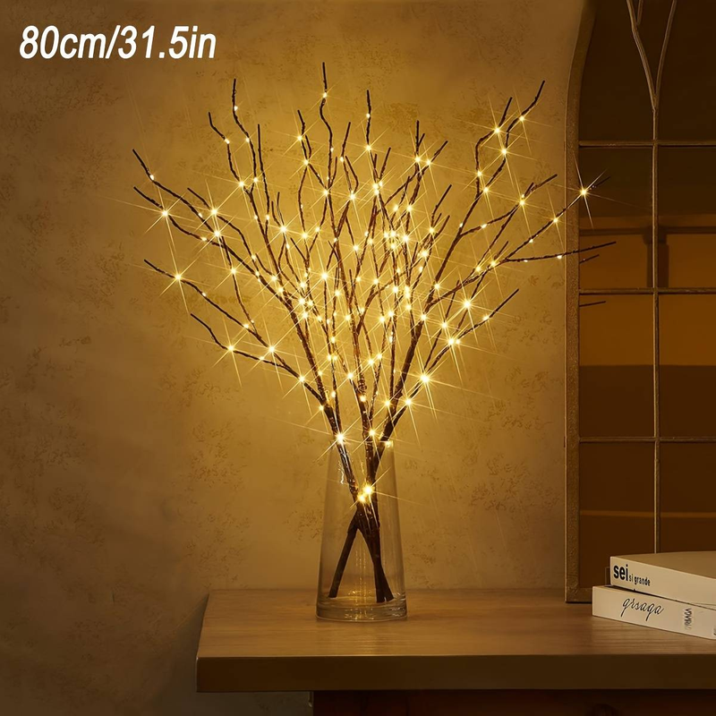 Lámpara de rama de abedul iluminada con 50 LED, funciona con pilas, árbol artificial realista para Navidad y decoración del hogar, disponible en tamaños de 80 cm (pilas no incluidas)._voghion.com