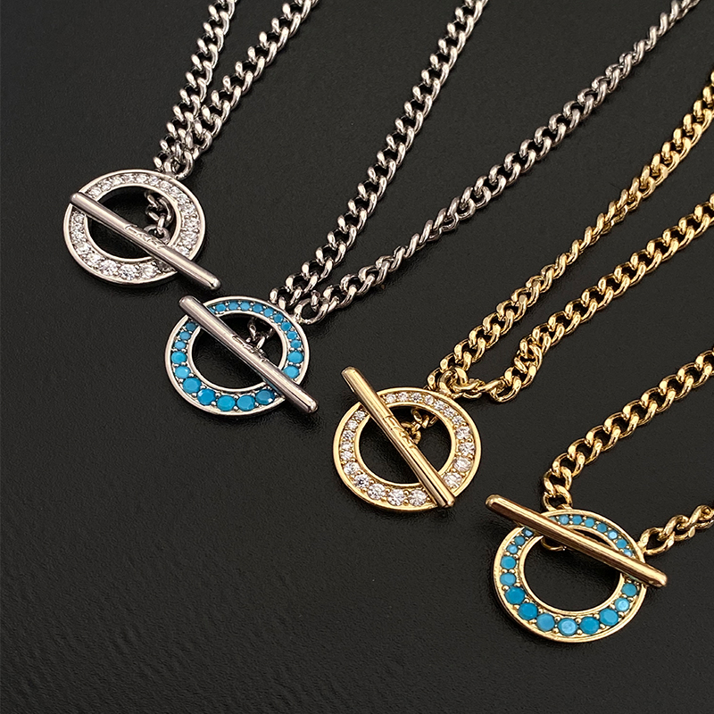 Gorgeous Toggle - Clasp Circular Pendant Necklaces With Sparkling Gemstones, Available In Multiple Color Options For Effortless Elegance_voghion.com