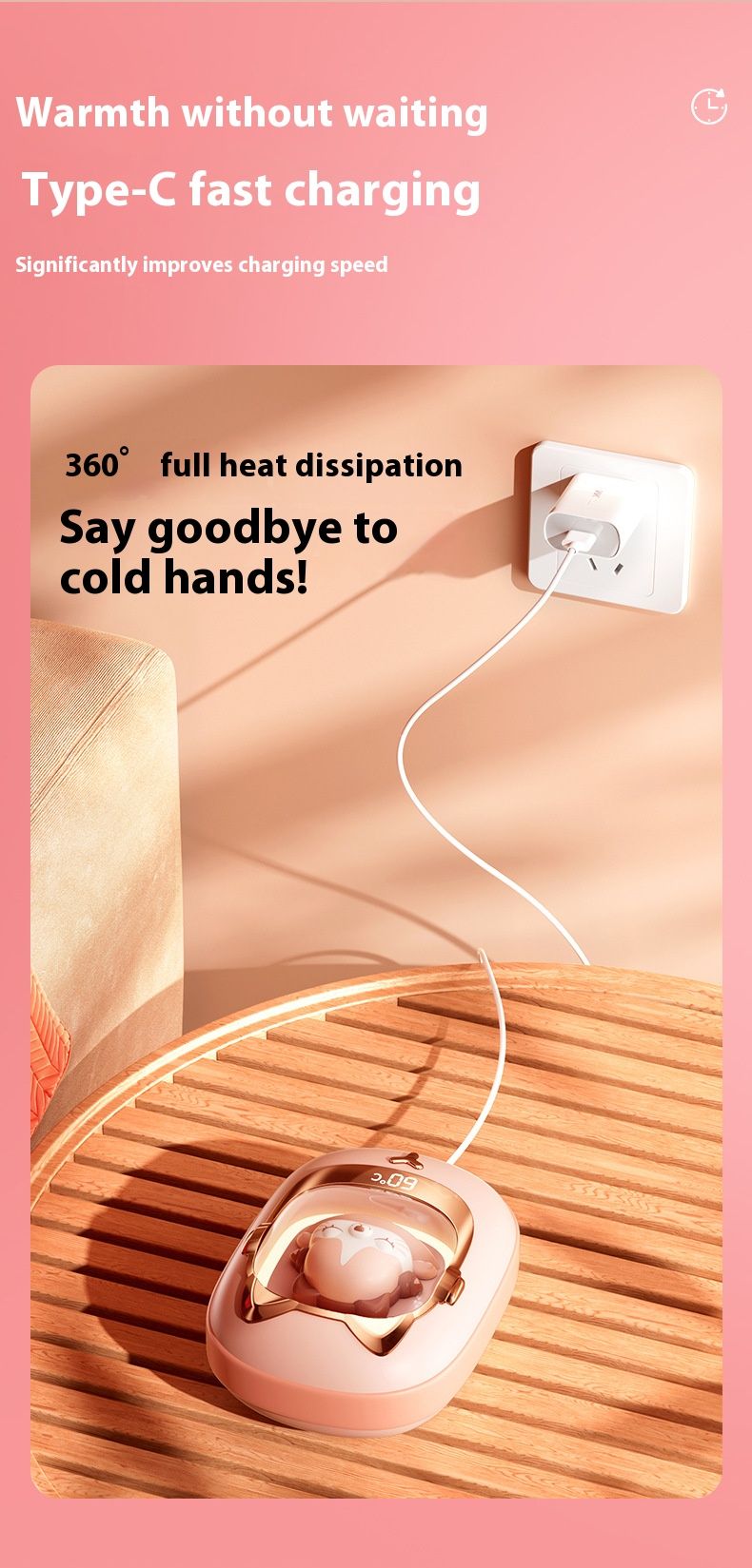 Magnetic USB Hand Warmer & Power Bank – 2400mAh Mini Heating Pad With Fast Warmth, Cute Animal Design For Gifts, Travel & Daily Use_voghion.com