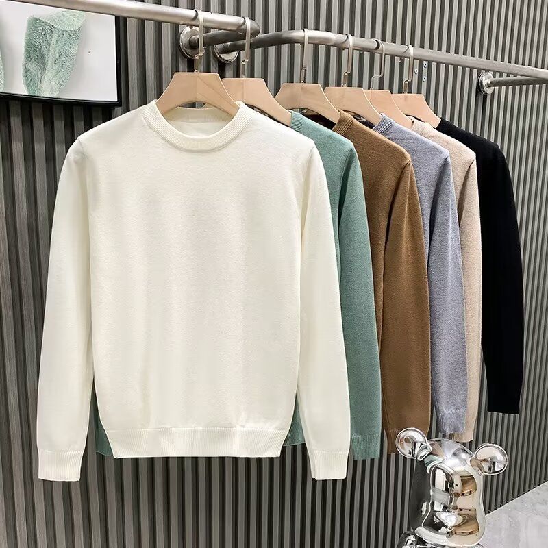Pull col rond pour homme - Pull décontracté en tricot uni, coupe ajustée, respirant et extensible, polyvalent au quotidien (plusieurs couleurs et tailles)_voghion.com