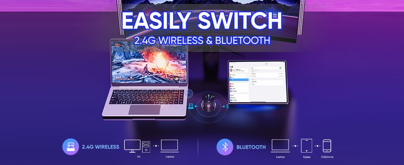 Oplaadbare draadloze muis met 2,4 GHz USB en Bluetooth, RGB-achtergrondverlichting, ergonomische, stille optische muis voor laptop, pc, MacBook en tablet_voghion.com