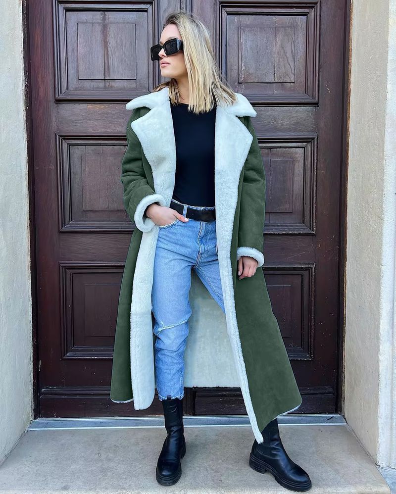 Langer Kunstpelzmantel für Damen mit abnehmbarem Kragen – warme Winterjacke mit Fleecefutter für den eleganten Arbeitsweg (Kamel, Braun, Weinrot, Grün, Schwarz)_voghion.com