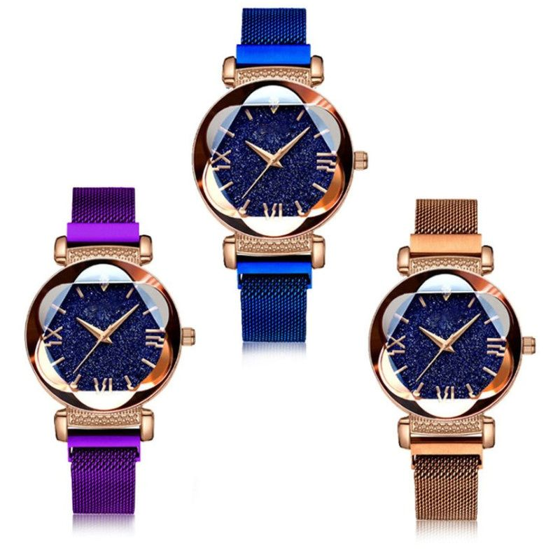 Yamaler Starry Sky Watch magnetilise rihmaga ümmarguse numbriga naistele mõeldud kvartskäekell kohtinguteks_voghion.com