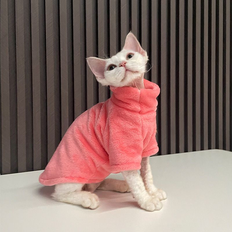 Warme Korallensamt-Kleidung für haarlose Katzen, Winter-Sphynx-Weste, Rollkragenpullover, Kätzchen-Kleidung, Welpenkostüm, Haustier-Zubehör, Gatitos_voghion.com
