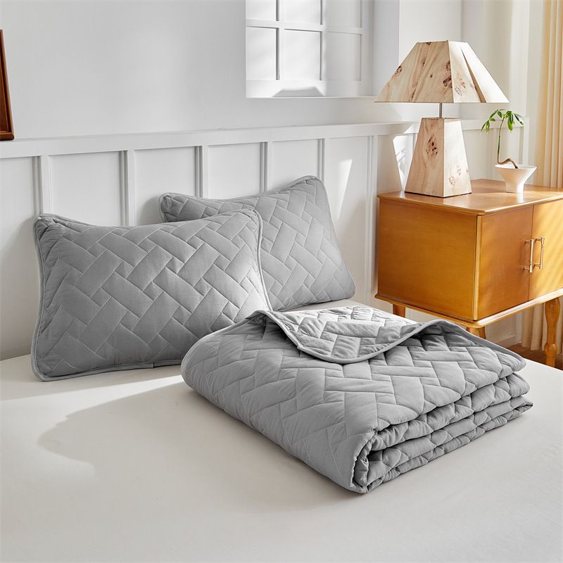 Completo copriletto trapuntato moderno in tinta unita - Copriletto jacquard da 3 pezzi con cuciture geometriche, piumone leggero per tutte le stagioni_voghion.com