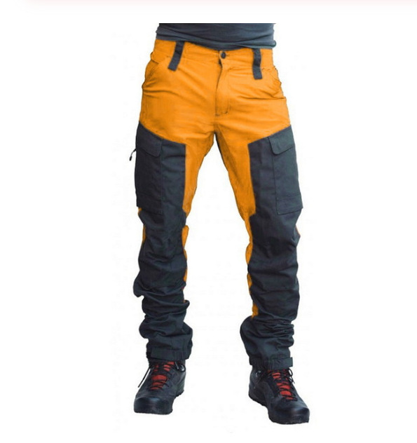 Men's Long pants, New trousers Slim outdoor sports locomotive leisure multi-pocket colour blocking work trousers _voghion.com
